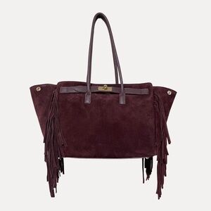 Italian Leather Fringe Tote — Bordeaux Shoulder Bag